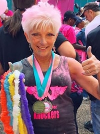 Team member Valerie after just completing a run run to support breast cancer